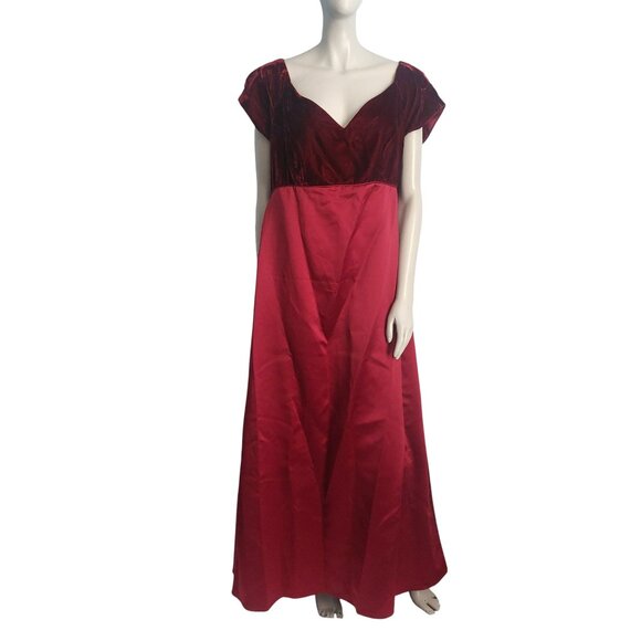 Alfred Angelo Red Velvet Satin Gown Size 20W Formal Romantic Holiday Dress - Picture 1 of 15